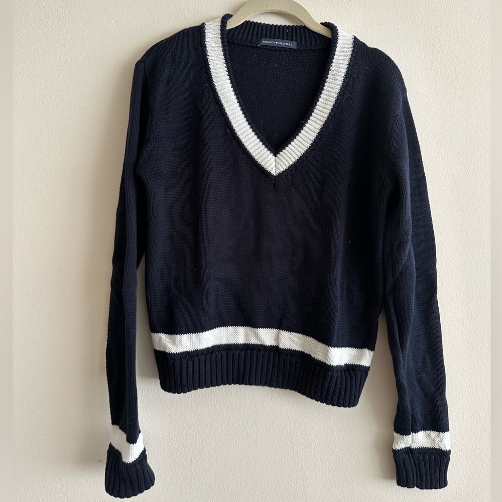 Brandy Melville Navy Stripe V-Neck Sweater